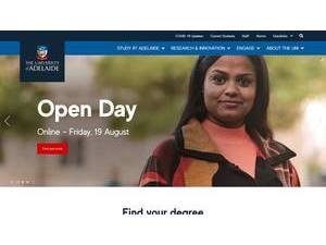The University of Adelaide's official website homepage screenshot