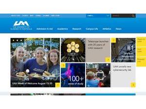 The University of Alabama in Huntsville's official website homepage screenshot