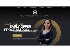 The University of Notre Dame Australia's official website homepage screenshot