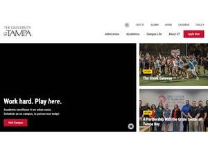 The University of Tampa's official website homepage screenshot