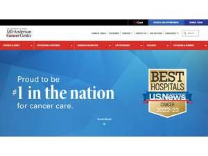 The University of Texas MD Anderson Cancer Center's official website homepage screenshot
