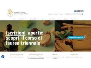 Università degli Studi di Scienze Gastronomiche's official website homepage screenshot