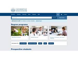 Universität Hohenheim's official website homepage screenshot