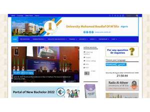 Université Mohamed Boudiaf de M'sila's official website homepage screenshot