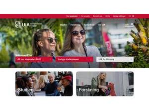 Universitetet i Agder's official website homepage screenshot
