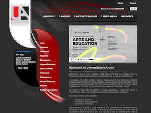Universiteti i Arteve's official website homepage screenshot