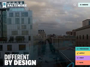 University of Baltimore's official website homepage screenshot