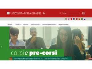 University of Calabria's official website homepage screenshot