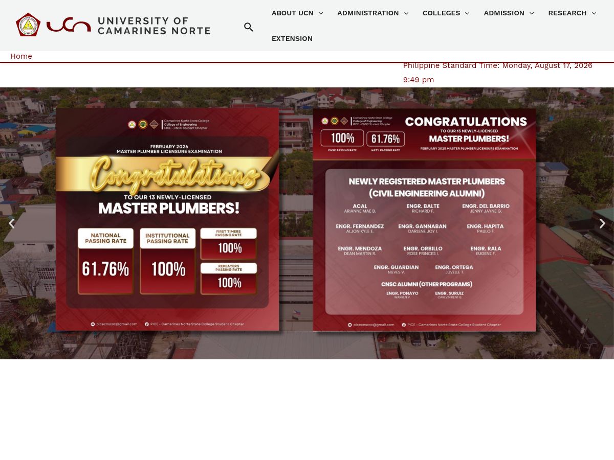 University of Camarines Norte's official website homepage screenshot