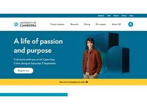 University of Canberra's official website homepage screenshot