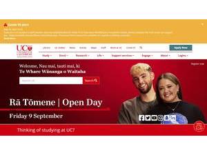 University of Canterbury's official website homepage screenshot