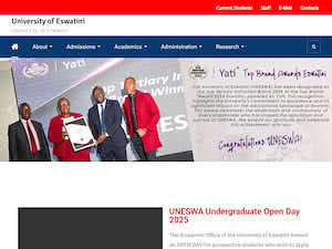 University of Eswatini's official website homepage screenshot