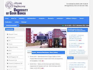 University of Gour Banga's official website homepage screenshot