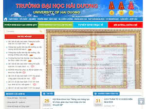 University of Hai Duong's official website homepage screenshot