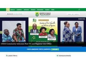 University of Health and Allied Sciences's official website homepage screenshot