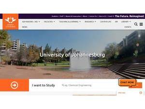 University of Johannesburg's official website homepage screenshot