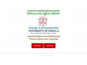 University of Kerala's official website homepage screenshot