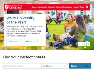 University of Leicester's official website homepage screenshot