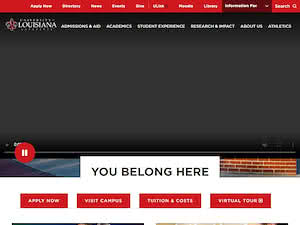 University of Louisiana at Lafayette's official website homepage screenshot