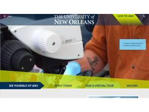University of New Orleans's official website homepage screenshot