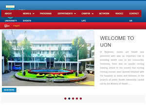 University of Nursing, Yangon's official website homepage screenshot