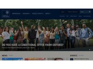 University of Oxford's official website homepage screenshot