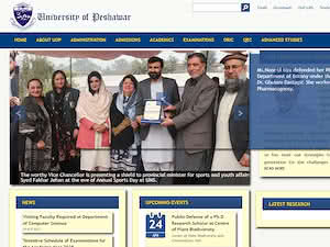 University of Peshawar's official website homepage screenshot