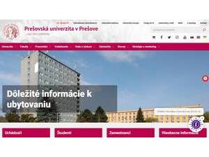 University of Prešov's official website homepage screenshot