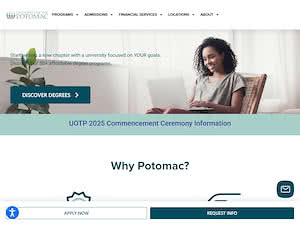 University of the Potomac's official website homepage screenshot