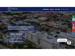 University of the Western Cape's official website homepage screenshot