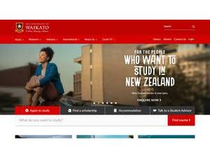 University of Waikato's official website homepage screenshot