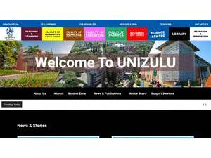 University of Zululand's official website homepage screenshot