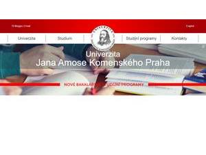 Univerzita Jana Amose Komenského Praha's official website homepage screenshot