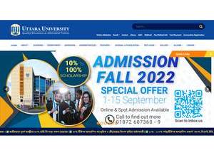 Uttara University's official website homepage screenshot
