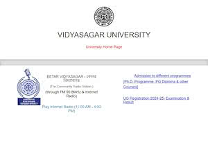 Vidyasagar University's official website homepage screenshot
