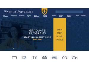 Warner University's official website homepage screenshot