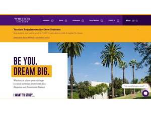 Whittier College's official website homepage screenshot
