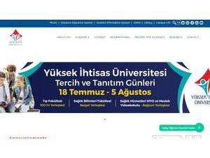 Yüksek İhtisas Üniversitesi's official website homepage screenshot