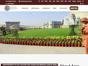 اروڑ يونيوؤسٹى آف آرٹ، آركيٹكچر ڈيزائن اينڈ هيريٹج's official website homepage screenshot