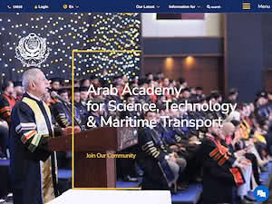 الأكاديمية العربية للعلوم والتكنولوجيا والنقل البحري's official website homepage screenshot