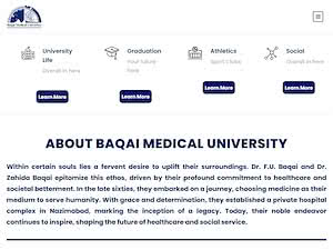 بقائی میڈیکل یونیورسٹی's official website homepage screenshot