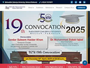 بہاؤالدین زکریا یونیورسٹی's official website homepage screenshot