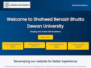 شهيد بينظير ڀٽو ديوان يونيورسٽي's official website homepage screenshot