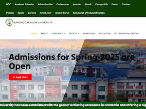 لاہور گیریژن یونیورسٹی's official website homepage screenshot