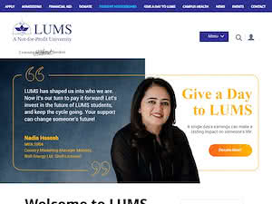 لاہور یونیورسٹی آف مینجمنٹ سائنسز's official website homepage screenshot