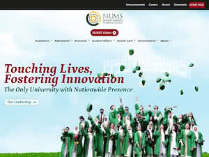 نیشنل یونیورسٹی میڈیکل سائنسز's official website homepage screenshot