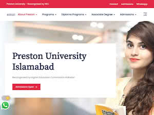 پریسٹن یونیورسٹی's official website homepage screenshot