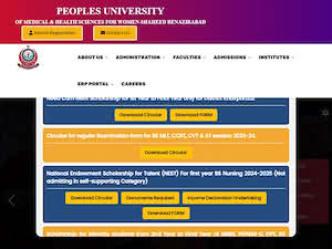 پيپلز يونيورسٽي آف ميڊيڪل اينڊ هيلٿ سائنسز فار وومين‎'s official website homepage screenshot