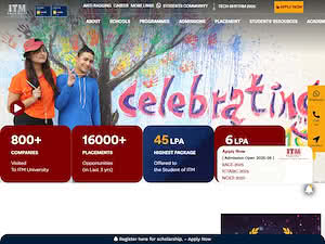 आईटीएम विश्वविद्यालय ग्वालियर's official website homepage screenshot