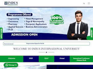 इंडस इंटरनेशनल यूनिवर्सिटी's official website homepage screenshot